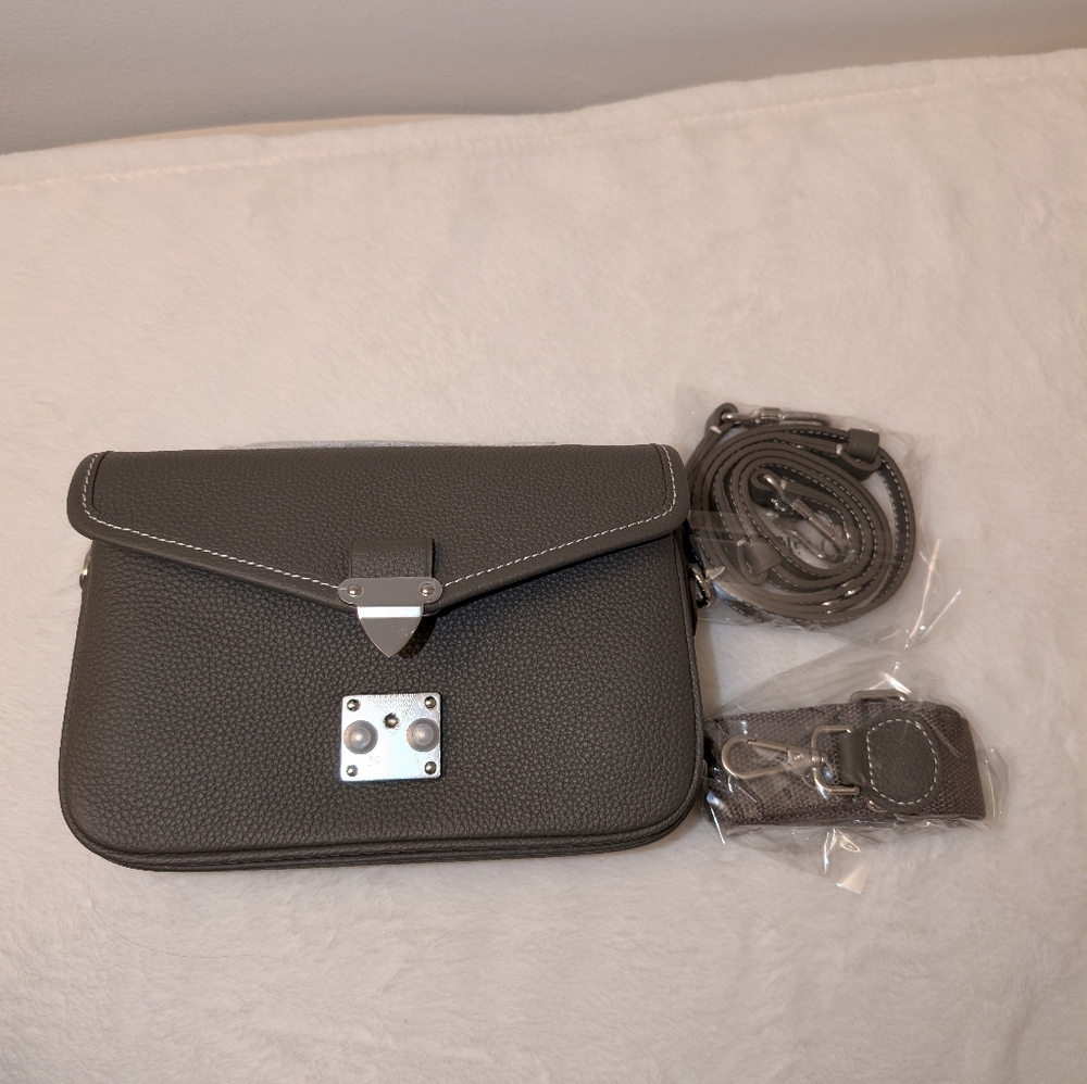 DUYP Graphite Grey "Le Petit Paris15" Mini Leather Crossbody bag Silver Hardware - Picture 12 of 16